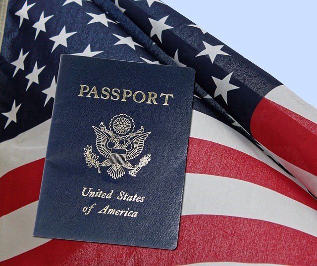 a passport on a flag