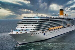 a cruise ship in the ocean
