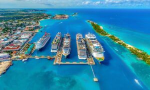 cruise ships docked along the bay