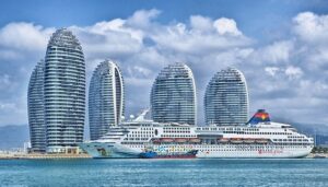 a cruise ship near a bay