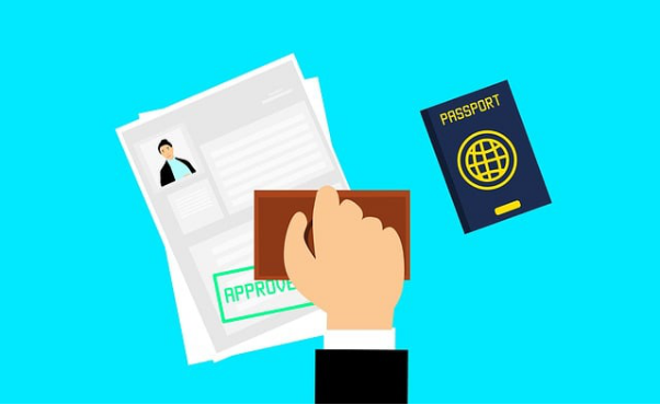 Illustration of a passport with a visa stamp