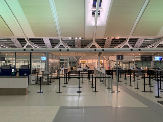A photo showing an empty airport.