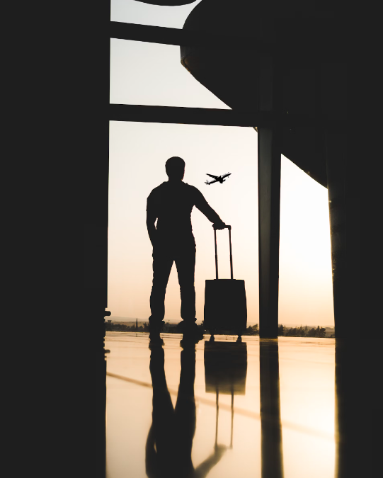 A solo traveler in an airport.