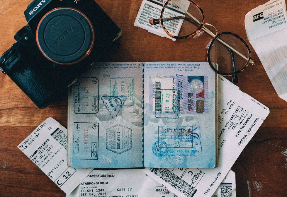 A passport with visa stamps.