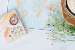 Passport on a map